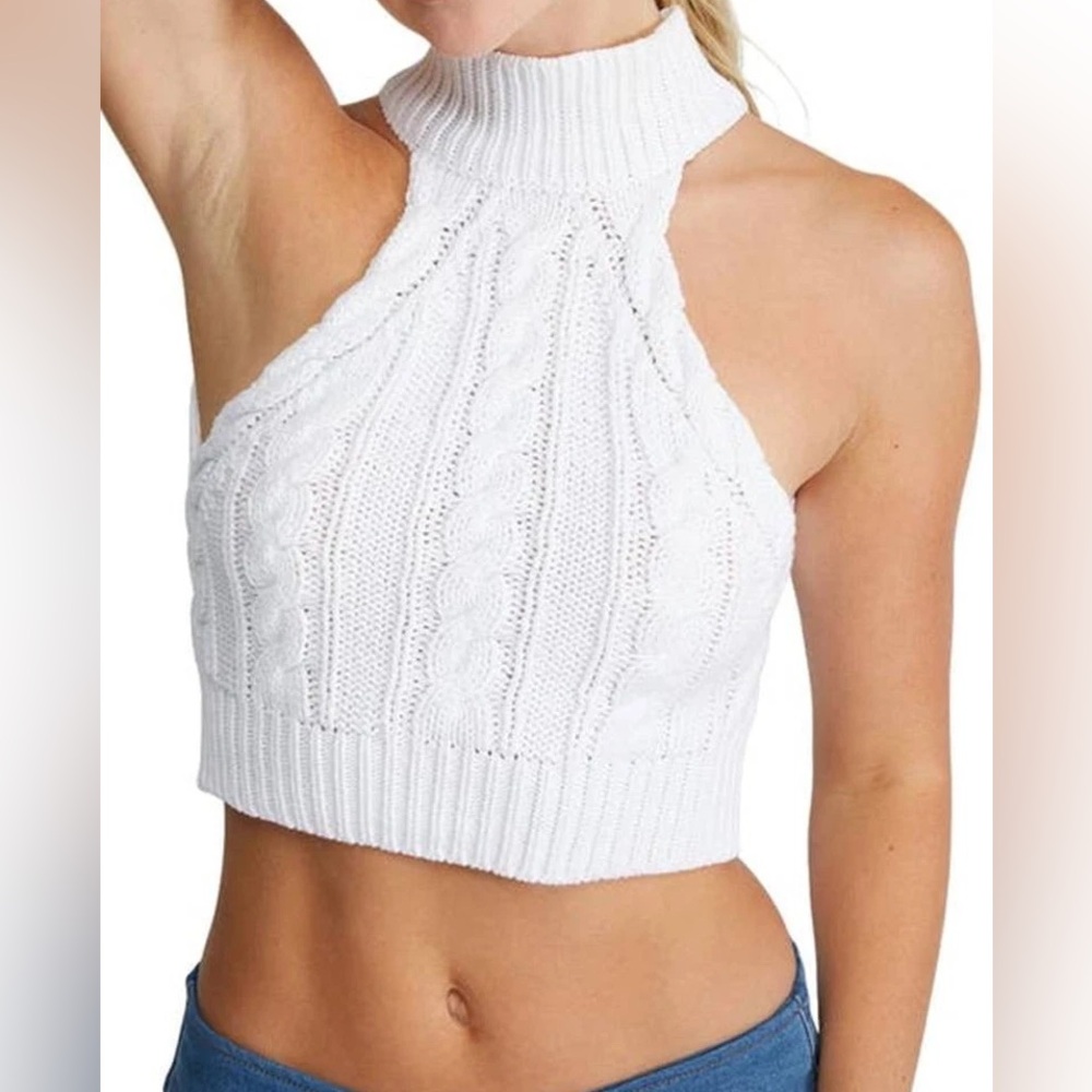 Cloud 10!Halter Cable Knit Tank Top in White Size S